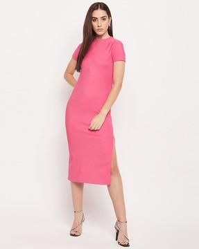 women round-neck bodycon dress