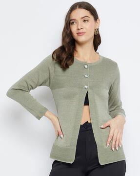 women round-neck button-down cardigan