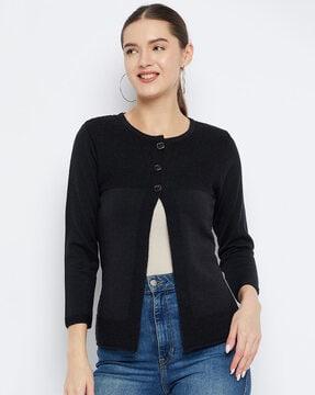 women round-neck button-down cardigan