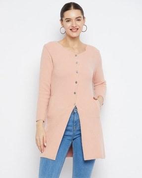 women round-neck button-down cardigan