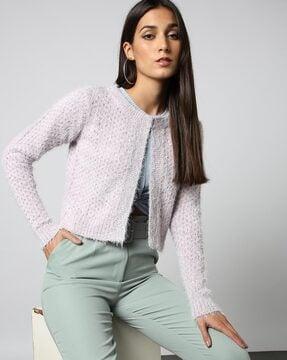women round-neck cardigan with cuffed sleeves