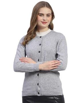 women round-neck cardigan with ribbed hem