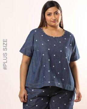 women round-neck denim top