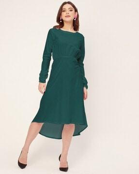 women round-neck fit & flare dress