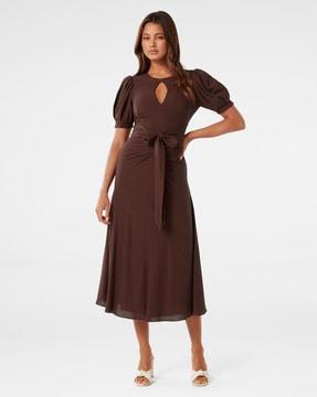 women round-neck fit & flare dress