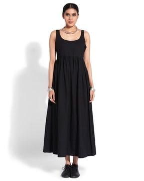 women round-neck fit & flare dress