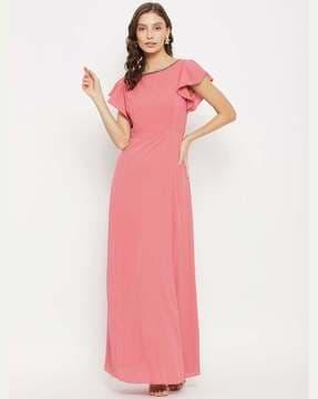 women round-neck fit & flare dress