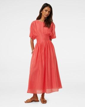 women round-neck fit & flare dress