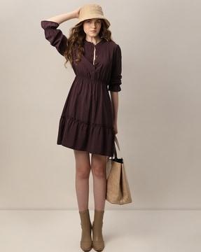 women round-neck fit & flare dress