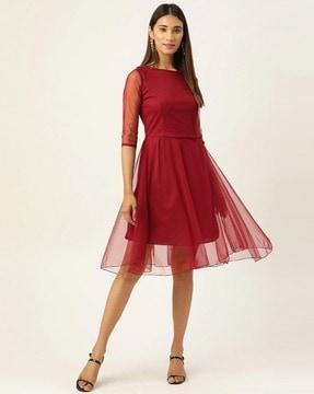 women round-neck fit & flared dress