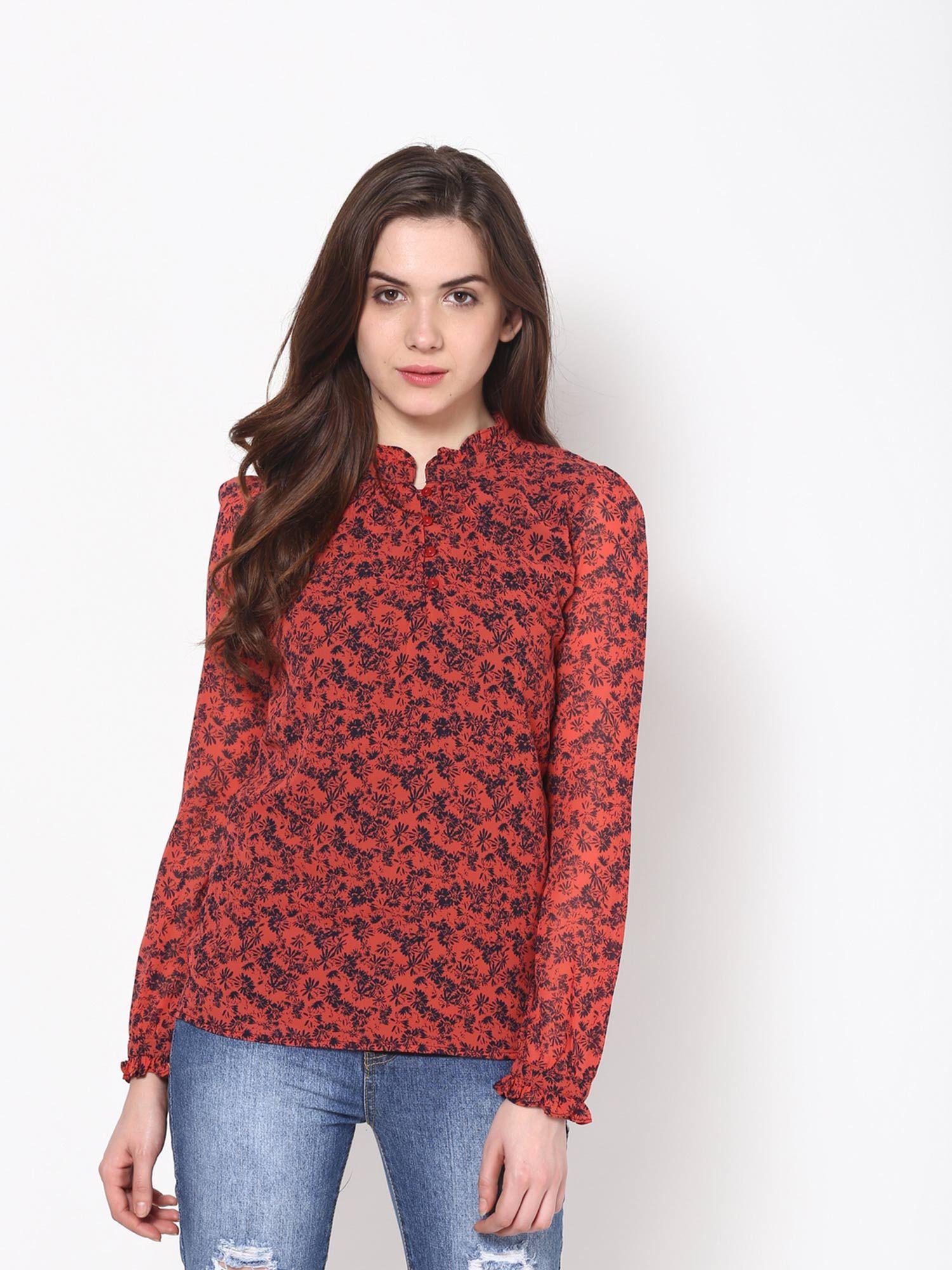 women round neck full sleeve printed top