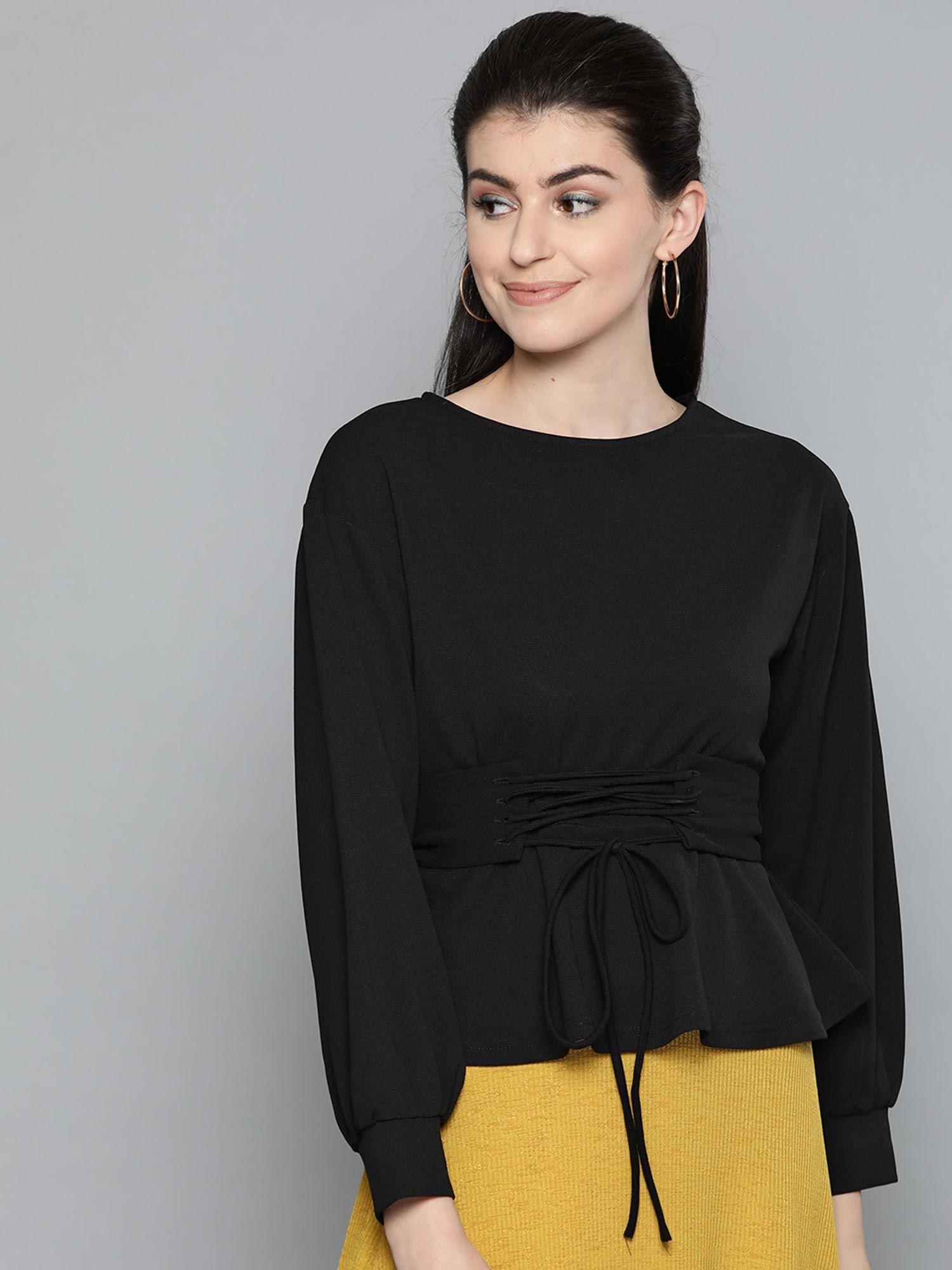 women round neck full sleeve solid top