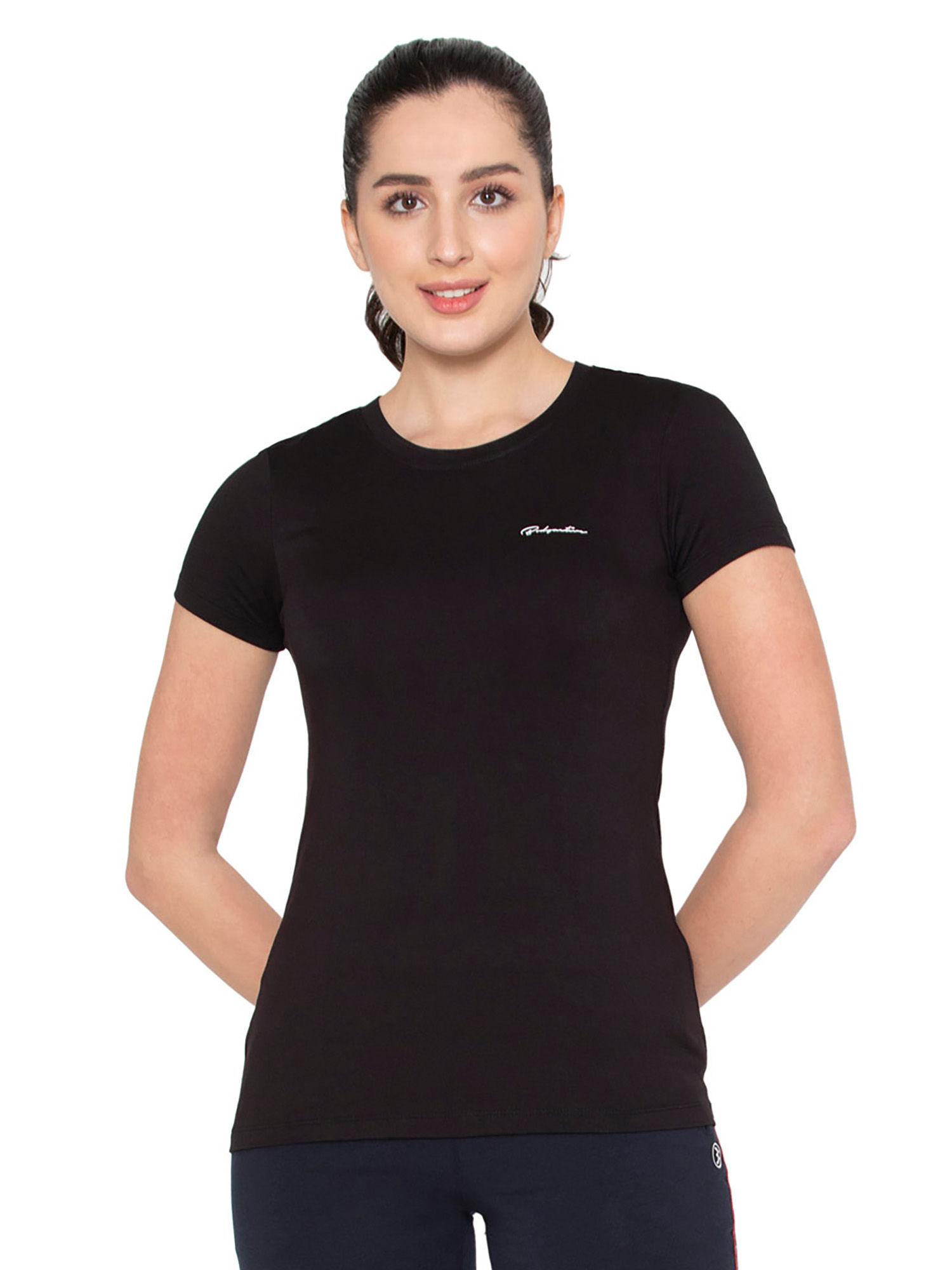 women round neck half sleeve cotton t-shirt in black colour - 1pcs - ts21-blk