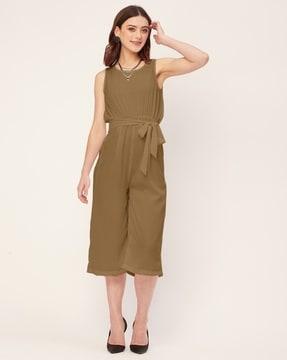 women round-neck jumpsuit with belt