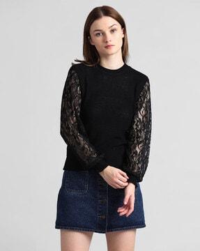 women round-neck lace pullover