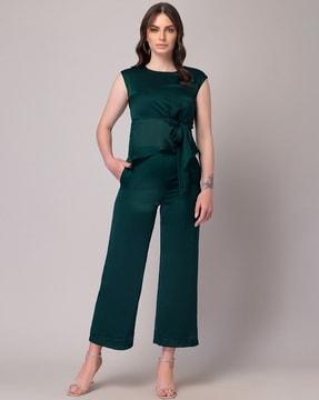 women round-neck pant-suit set