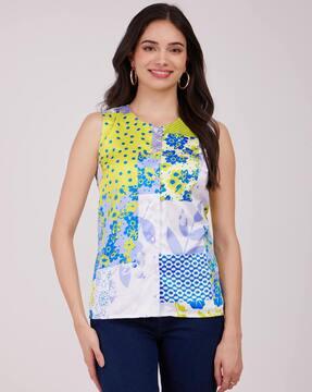 women round-neck printed top