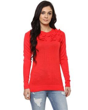 women round-neck pullover with full sleeves