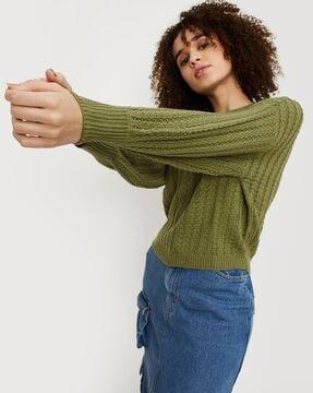 women round-neck pullover with ribbed hem