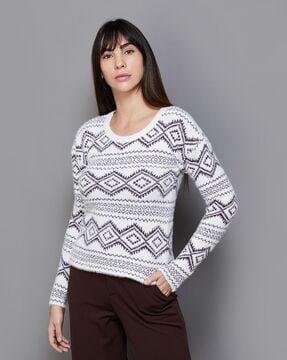 women round-neck regular fit pullover with full sleeves