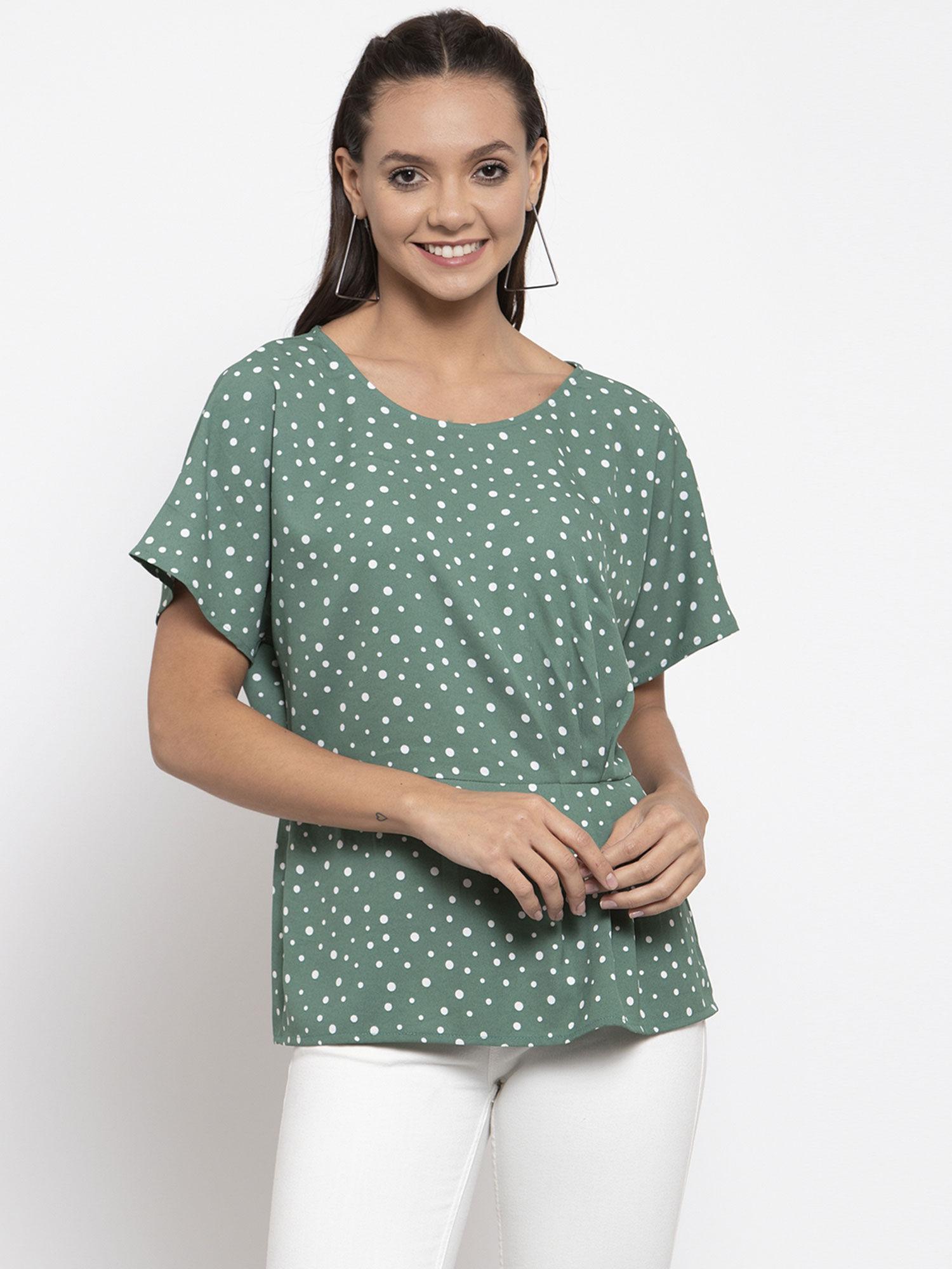 women round neck short sleeves olive color tops