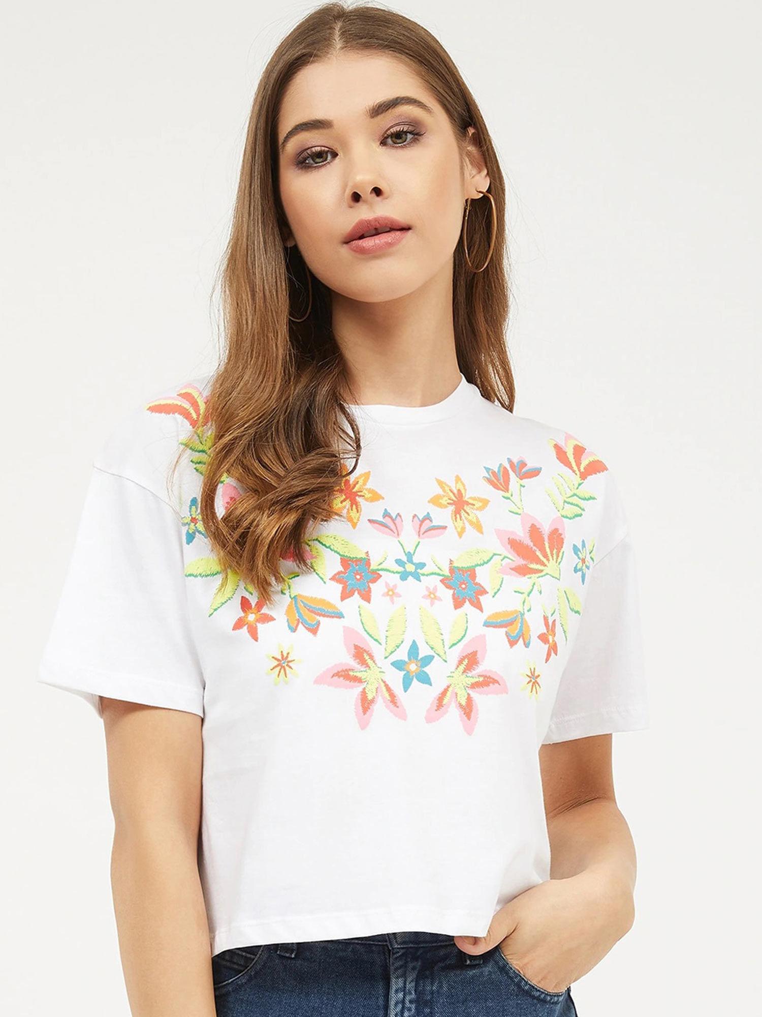 women round neck short sleeves printed t-shirt