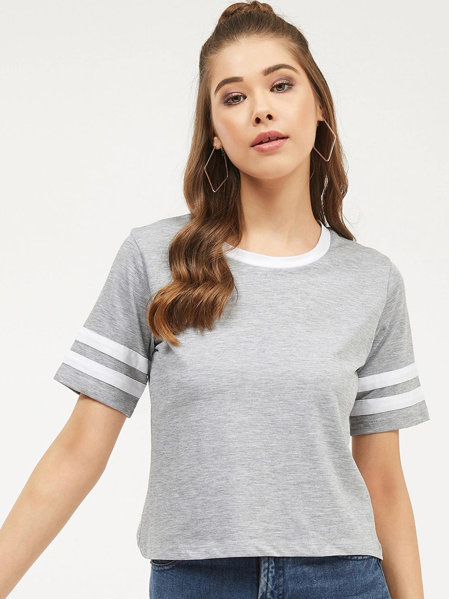 women round neck short sleeves solid t-shirt