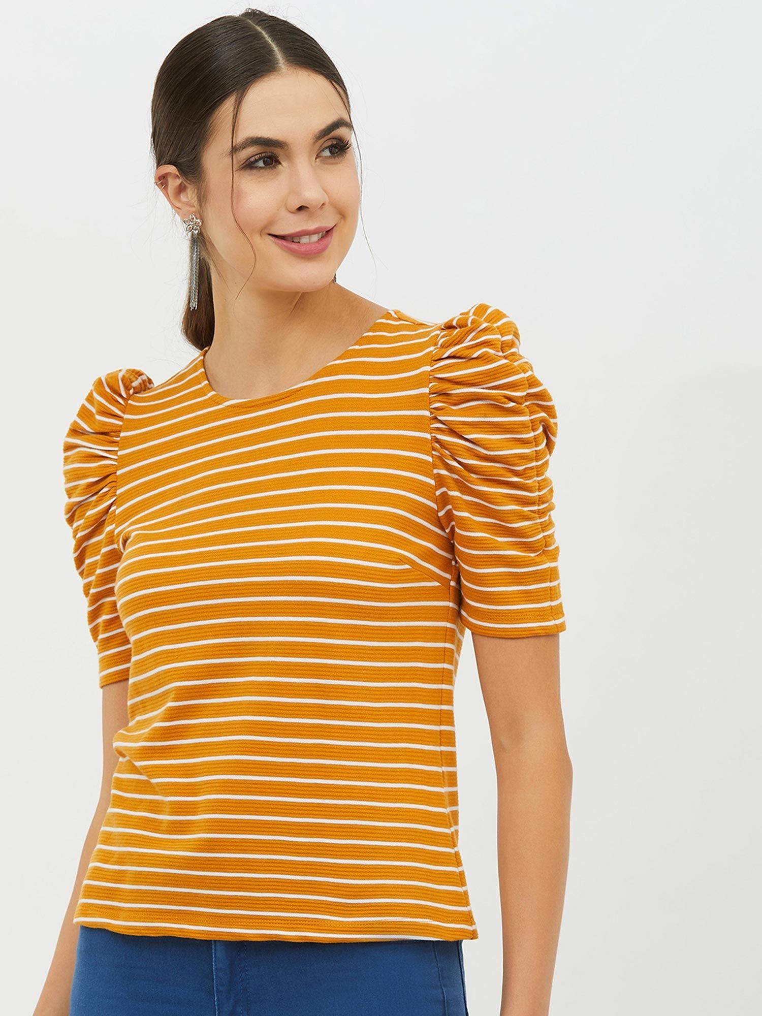 women round neck short sleeves striped t-shirt