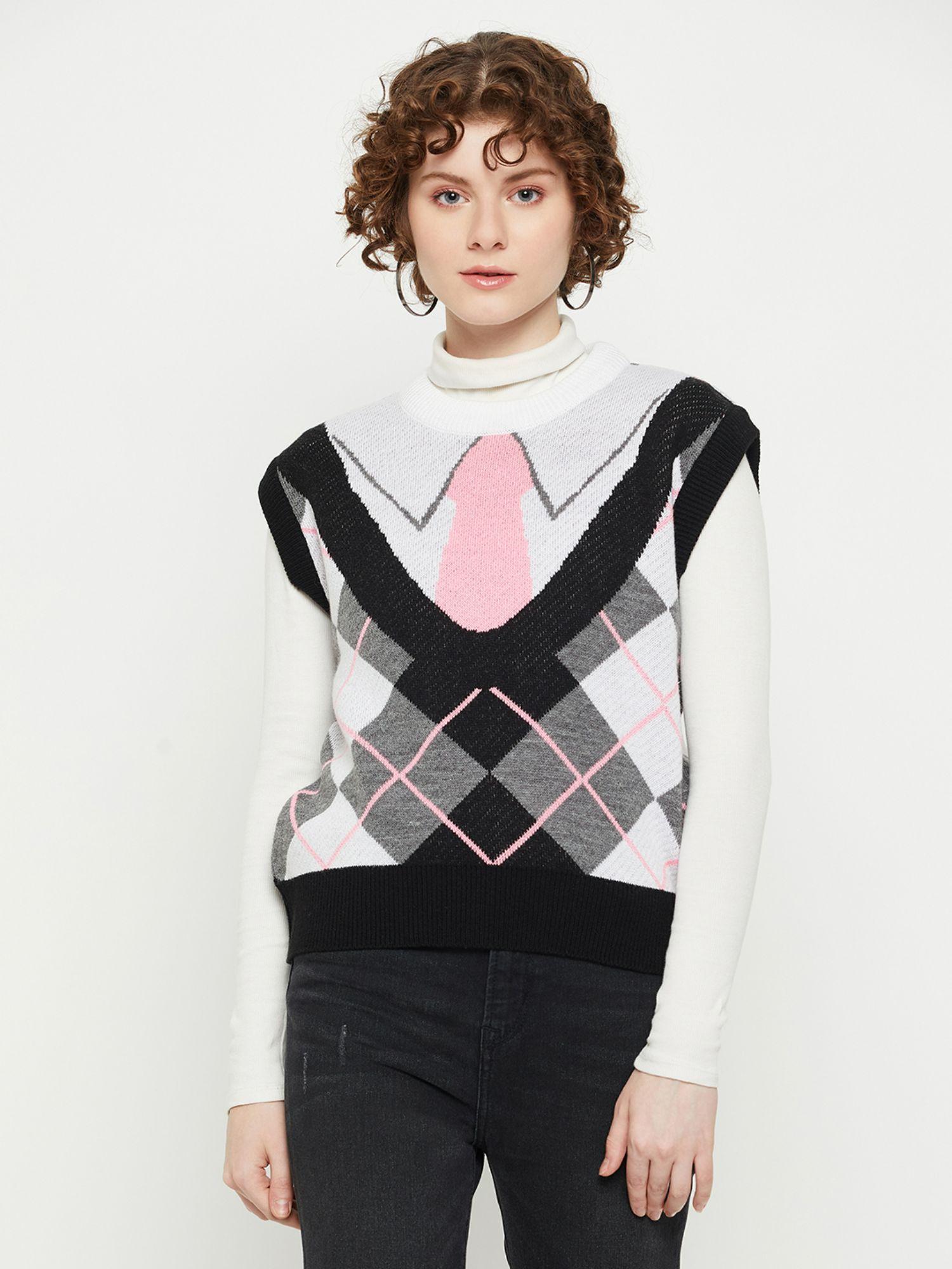 women round neck sleeveless quirky sweater
