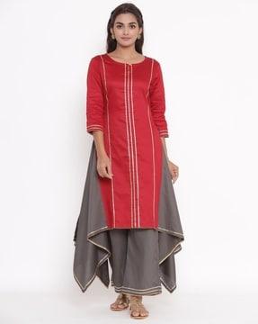 women round-neck straight kurta & palazzos set