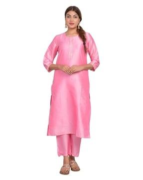 women round-neck straight kurta set