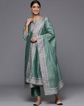 women round-neck straight kurta set