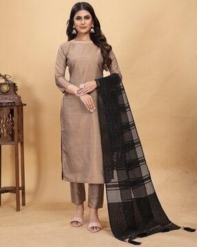 women round-neck straight kurta set