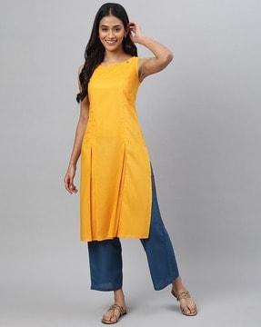 women round-neck straight kurta set