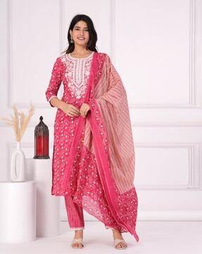 women round-neck straight kurta set