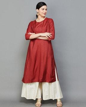 women round-neck straight kurta