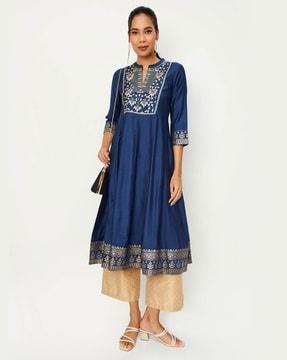 women round-neck straight kurta