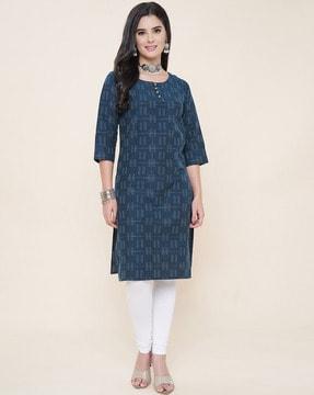 women round-neck straight kurta