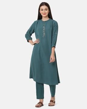 women round-neck straight kurta