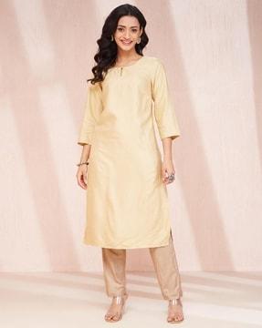 women round-neck straight kurta