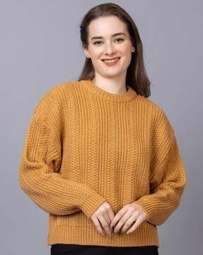 women round-neck sweater dress with ribbed hem