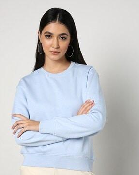 women round-neck sweatshirt with cuffed sleeves