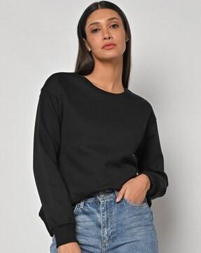 women round-neck sweatshirt with ribbed hem