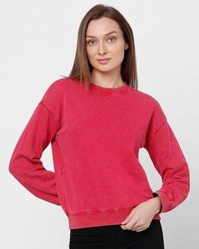 women round-neck sweatshirt with ribbed hem