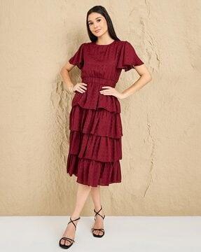 women round-neck tiered dress