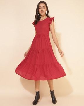 women round-neck tiered dress