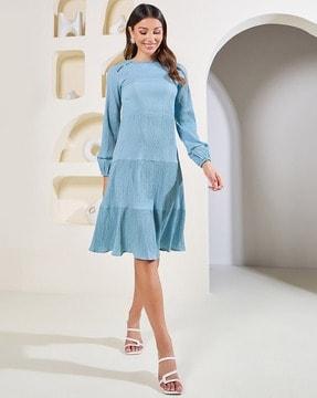 women round-neck tiered dress