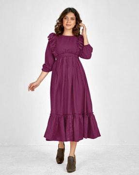 women round-neck tiered dress