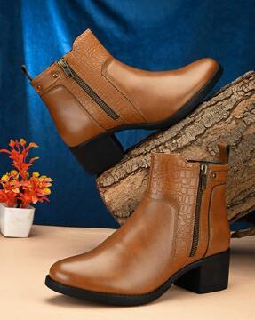 women round-toe ankle-length boots