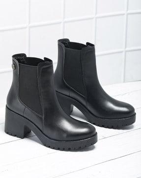 women round-toe ankle-length boots